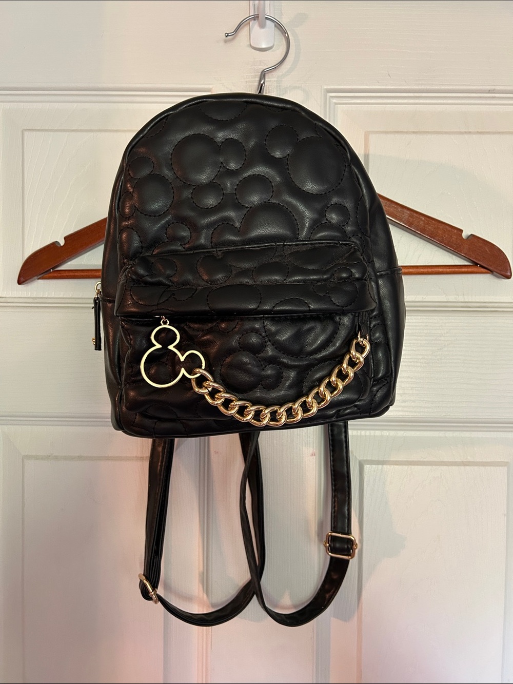 Disney Black Quilted Mini Backpack with Gold Chain Charm